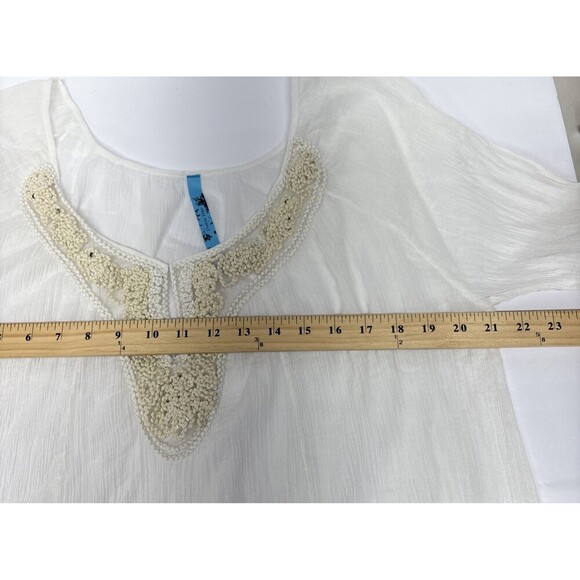 Free People White Embroidered Top Cotton Gauze Peasant Coverup Beachy - Picture 8 of 9
